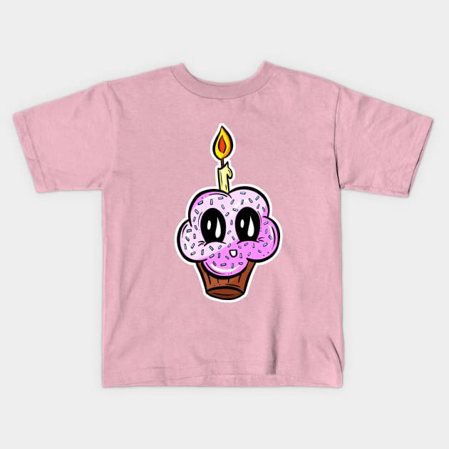 Sweet Cheeks Cupcake Candle Cartoon Kids T-Shirt by Squeeb Creative